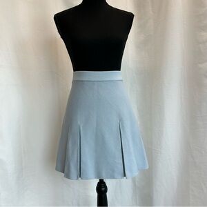 Zara light pastel blue knit box pleated mini skirt skater a-line Sz L NWOT
